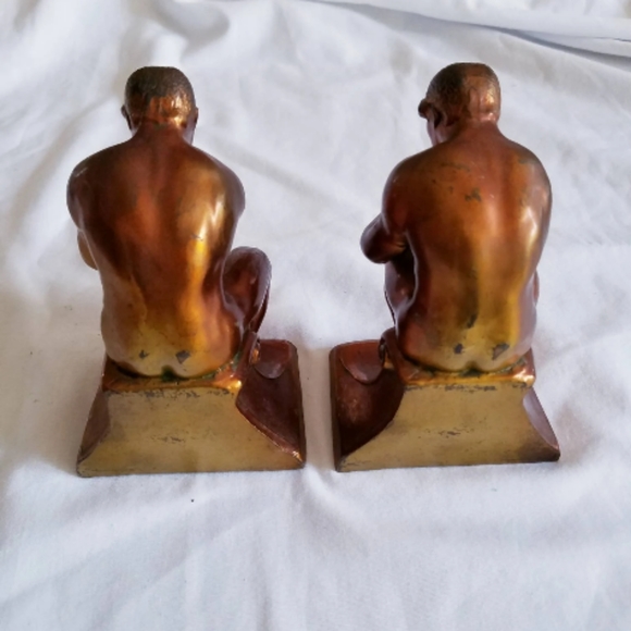 Vintage Pair of Antique 1940s Rodin's "The Thinker" Bronzed Cast Metal Bookends - Picture 4 of 7